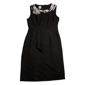 Anne Klein Womens Black Sequin Embellished Sheath Dress Ruffle Front Slit Size 6